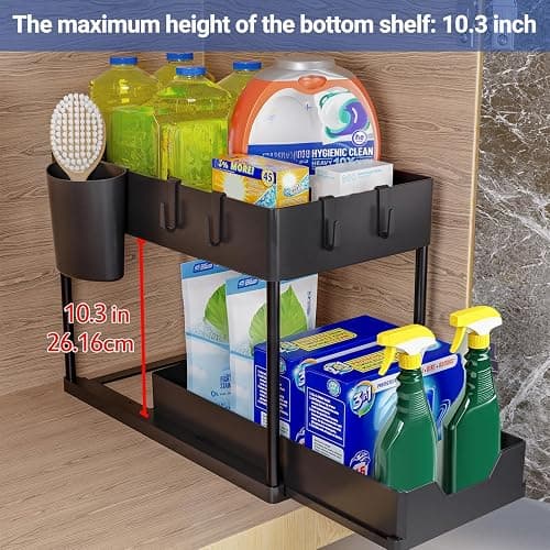 Puricon Lot de 1 Rangement sous Évier à 2 Étages, Organisateur Cuisine avec Tiroirs Amovibles, Rangement Coulissant sous Évier, Organisateur Placard, Étagère, Panier Coulissant pour Cuisine -Noir thumbnail 5