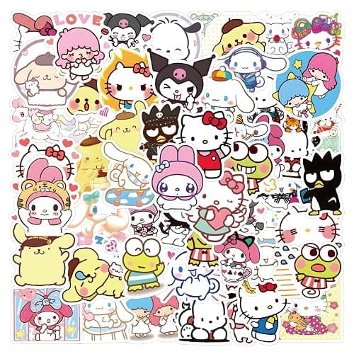 100pcs Hellokitty Kuromi Mymelody Stickers for Kids, Cute Sanrio Cartoon Waterproof Vinyl Decal for Teen Girl Adult Notebook Laptop Water Bottle Skateboard Guitar Travel Case Phone Bike - Image 1