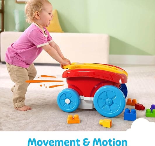 Mega Bloks First Builders Toddler Building Toy, Block Scooping Pull Wagon with 20 Pieces and Built-in Storage, Picks Up Blocks, Red, Kids Ages 1+ thumbnail 2