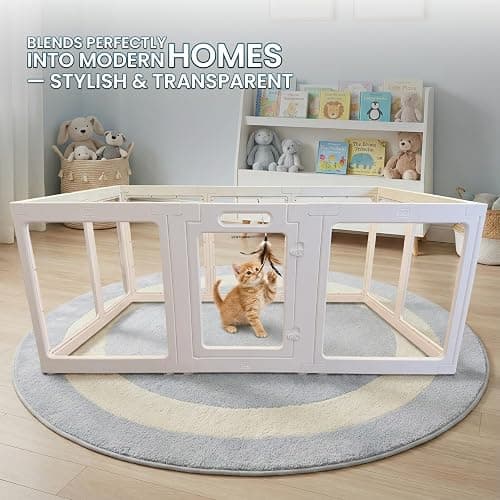 Transparent Indoor Dog Playpen with Safety Lock, Indoor Dog Fence for Small & Medium Pets | Secure, Stylish, Easy Clean Play Pen for Dogs & Pets with Scratch Resistant Panels (White, 10 Panel) thumbnail 2