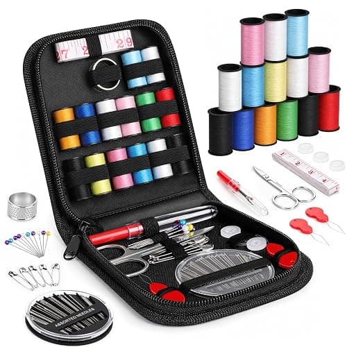Coquimbo Sewing Kit Mini, Dorm Room Essentials, Portable Needle and Thread Kit with Scissors, Tape Measure, Thimble & Sewing Needles for Adults, College Students, Travel, Emergency Repair (Black, S) - Image 1