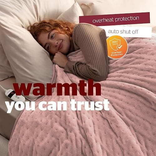 Silentnight Comfort Control Heated Throw Blanket - Luxury Fleece Electric Heated Overblanket for Sofa Bed with 9 Heat Settings, Fast Heat-up and Safety Shut Off - Machine Washable - 120x160cm - Blush thumbnail 5