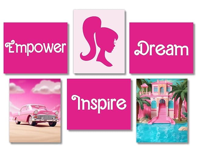 Brooke & Vine Pink Aesthetic Girl Bedroom Decor Girl Birthday Party(UNFRAMED 8 x 10 Set of 6) Empowerment Posters Dream House Car Inspirational Teen Girl Room Wall Art Prints Tween Bedroom, Dorm, Desk - Pink Doll - Image 1