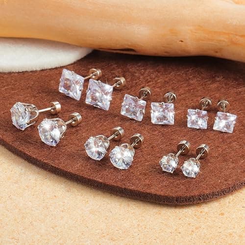 COZLANE Silver Flat Back Stud Earrings for Women Hypoallergenic Round Square Cubic Zirconia Surgical Stainless Steel Earrings Set for Multiple Piercing 12 Pairs thumbnail 5