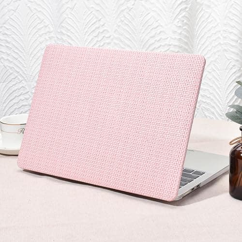 Seorsok Compatible with MacBook Air 13.6 inch Case 2022-2024 2025 A3240 M4 A2681 M2 A3113 M3 Touch ID,Elegant Leather Plastic Hard Case with Transparent Keyboard Cover,Pink Woven - Image 1
