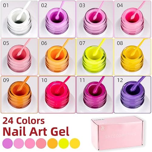 SXC Cosmetics 24-Color Gel Liner Set for Nail Art - With Built-in Thin Brush for Swirl Nail Designs and Soak-Off Gel Polish thumbnail 7
