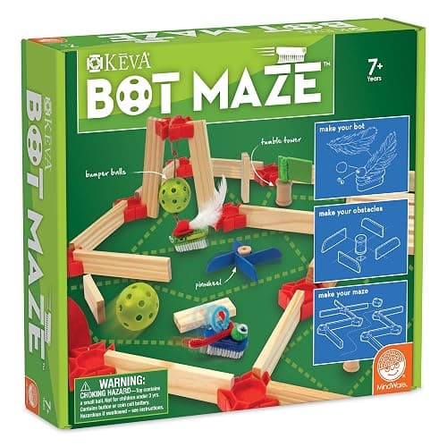 Mindware KEVA Maker Bot Maze, Stem Building Kit Gift for Kids, Includes Wooden Blocks, Motorized Bot, Balls, and More - Image 1