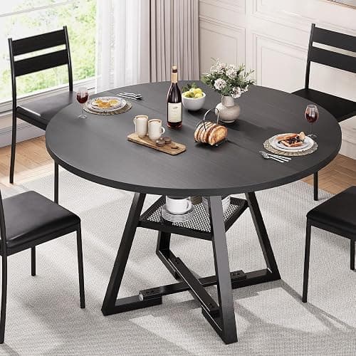 Jocoevol Round Dining Table for 4,Kitchen Dining Room Circle Dinner Pedestal Table,Space Saving Wood Kitchen & Dining Room Furniture (Black, 47In) thumbnail 3