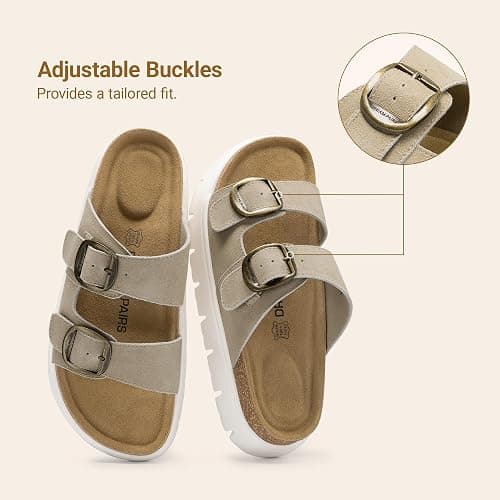 DREAM PAIRS Arch Support Cork Chunky Platform Sandals | 1.96" heels real leather insole arch support memory foam cork footbed adjustable buckles slip on slides for all day wear thumbnail 6