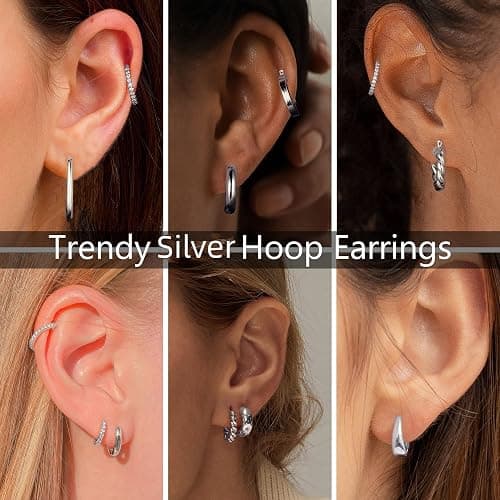 Yesteel 9 Pairs Gold Hoop Earrings for Women, 925 Sterling Silver Post 14K Real Gold Plated Chunky Hoop Earrings Set for Women Hypoallergenic Thick Lightweight Earring for Womens Jewelry Gifts thumbnail 2