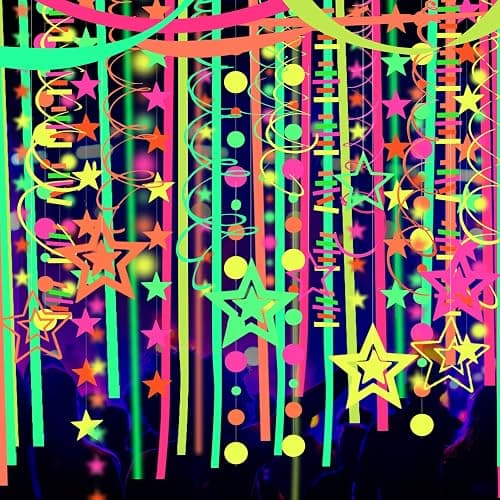 508ft UV Neon Paper Garland Crepe Streamers Glow in The Dark Party Supplies Garland Neon Party Decorations Streamers for Blacklight Reactive Fluorescent Wedding Birthday Party Decorations - Image 1