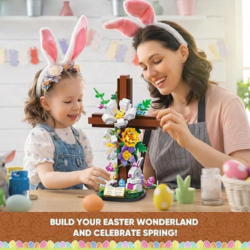 HiDectee Christian Cross Flower Building Set - Jesus Botanical Lily Cross with Bible Base & Spring Garden - Religious Faith Gifts for Women, Mom & Grandma - Spiritual Home Decor, Baptism thumbnail 5