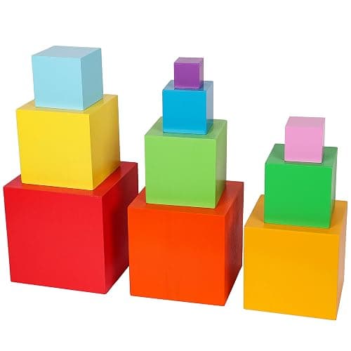 TOWO Wooden Stacking Boxes, Rainbow Nesting Sorting Cups for Toddlers | Rainbow wooden stacking cubes support color sorting, nesting and early learning; Montessori toy for toddlers age 2+ thumbnail 5