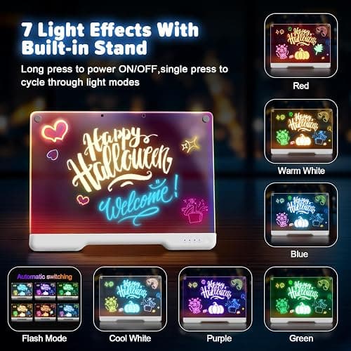 16-Inch Rechargeable Doodle Glow LED Note Board, 7-Color Light Modes, Neon Art Dry Erase Light Up Drawing Pad with Built-in Stand, Sketching Gift Toy for Kids/Girls/Teens, 5 Markers & Tracing Book thumbnail 5