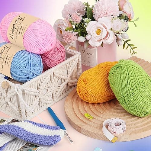 Coopay Wolle zum Häkeln, 225g (5x45g) Weiches Häkelgarn, 5 Faiding Wolle zum Stricken, Babywolle zum Häkeln für Anfänger, Super Weich Häkelgarn Babywolle für Häkel- und Strickprojekt - Khaki Weiß thumbnail 7