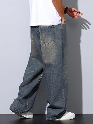 DFGIGT Mens Wide Leg Baggy Jeans Y2k Casual Fashion Loose Denim Pants Work Office Streetwear thumbnail 5