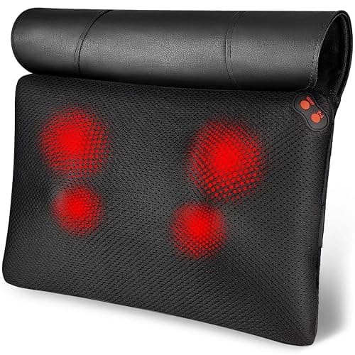 WOQQW Back Massager Neck Massage Pillow with Heat - Shiatsu Back Massager Present, Gifts for Women/Men/Mom/Dad - Deep Kneading Massage for Shoulder, Waist, Leg, Foot and Muscle - Glossy Black - Image 1