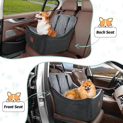 Lealchum Dog Car Seat for Dogs Up to 35lbs,Fully Detachable and Washable,Memory Foam Covered Soft Fabric,Easy to Install with Adjustable Straps,Anti-Slip Bottom,2 Side Pockets(Black/Grey,Medium) thumbnail 6