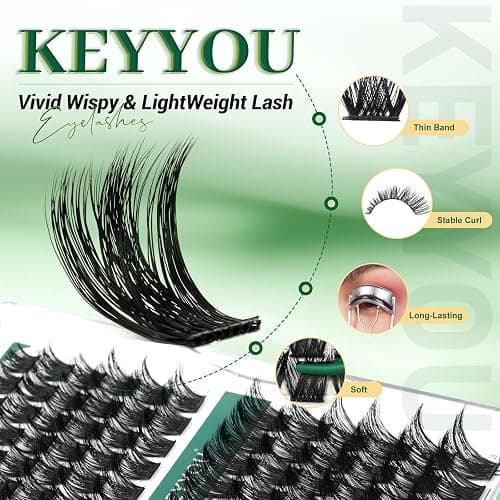 Lash Clusters 96pcs Individual Lashes Y02 D Curl 10-18MIX Cluster Lashes KEYYOU Volume Wispy Lash Extension Soft&Comfortable Easy DIY at Home(Y02,D-10-18MIX) thumbnail 3