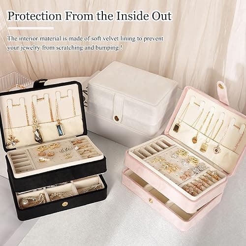 Travel Jewelry Case, 2-Layer Large Jewelry Organizer Box, Beige, PU Leather | Simple & Fashion, Travel Size, Gifts for Mother, Portable Jewelrys Storage Display Holder for Earrings, Necklaces, Bracelets thumbnail 7