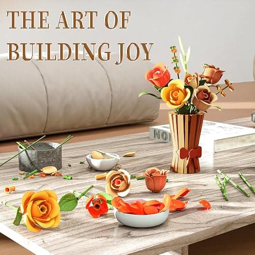 Flowers Set with Vase for Adults Compatible with Lego Flowers, Icon Roses Bouquet Botanical Collection Kits Artificial Flower Set, Valentines Day Gifts for Her Him Kids 14+, Home Office Decorations thumbnail 4