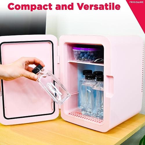 FRIGIDAIRE Mini Cooler, Portable Compact Personal LED Lighted Mirror Fridge, 6.5L Capacity Chills 9 Cans, 100% Freon-Free & Eco Friendly, for Makeup, Skincare, 12"D x 8"W x 12"H (Pink) thumbnail 3