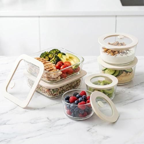 Urban Green Glass Food Container Set with Glass Lid, 6 Pack, Food Storage Containers Set, Airtight, LeakProof, Micowave Safe, 100% Plastic Free, Meal Prep Containers (White Color) thumbnail 7