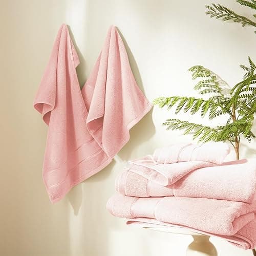 Marvione Bath Towels Set 6 Piece, 100% Turkish Cotton Highly Absorbent and Soft Towels for Bathroom 2 Bath Towels 2 Hand Towels 2 Washcloths, Pink thumbnail 7