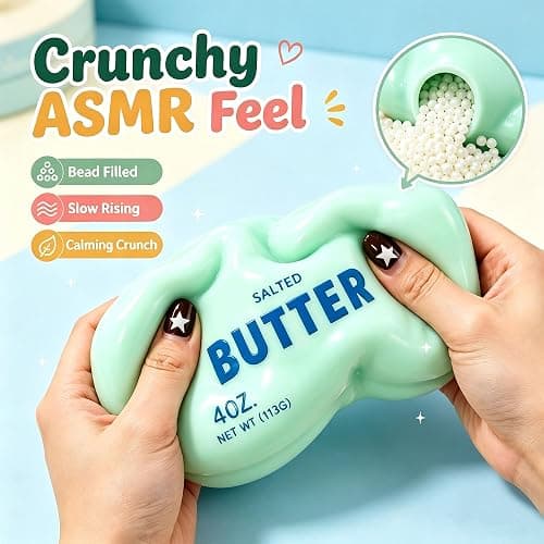 Crunchy Butter Squishy ASMR Bead Filled Realistic Stress Ball for Adults | Soft Slow Rising Sensory Fidget Butter Stress Ball Desk Decor Party Favor Gifts for Adults thumbnail 2