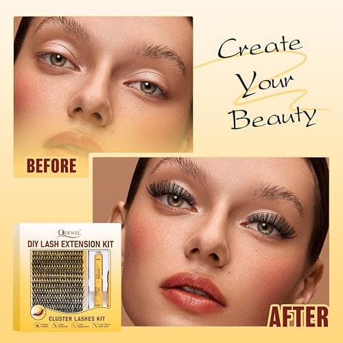 QUEWEL Lash Clusters Kit, 320 Pcs 40D Lash Cluster Eyelash Extensions 9-16mm Lash Clusters Wispy Kit with Eyelash Clusters Bond and Seal Glue Remover Tweezers (40D Kit) thumbnail 6