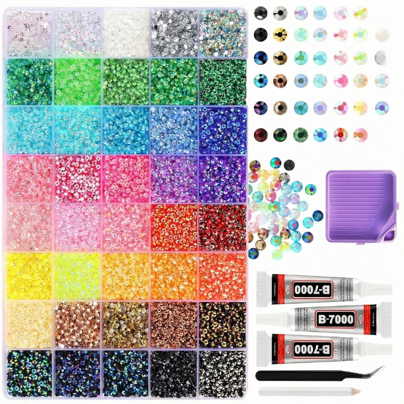 32,000Pcs Jelly Resin Bedazzling Kit 3mm Rhinestones for Crafts, 40 Color Bedazzling Kit with 3Pcs B7000 Glue for Clothing, Shoes, Nail, Book, Tumblers, Diamond Art - Image 1