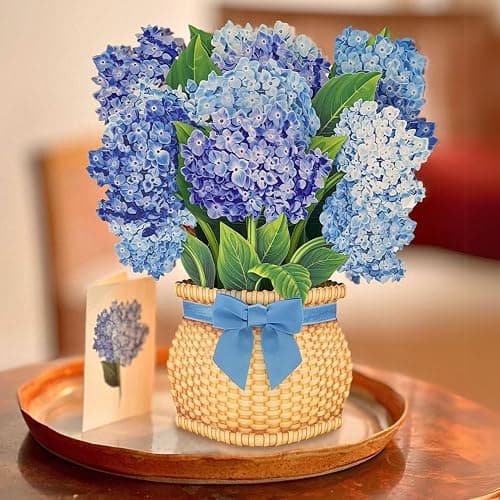 Freshcut Paper Pop Up Cards, Nantucket Hydrangeas, 12 Inch Life Sized Forever Flower Bouquet 3D Popup Greeting Card, Birthday Cards, Thank You Card, Blank Notecard & Envelope - Nantucket Hydrangeas thumbnail 2