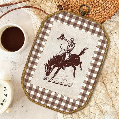 GUULIJEEMIY Vintage Western Cowboy Canvas Wall Art Decor, Rustic Cowboy Riding Horse Octagon Framed Wall Art Prints, Farmhouse Country West Southwestern Hanging Decor for Living Room Bedroom, 10.2x7In thumbnail 4