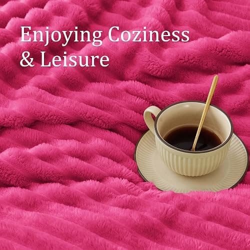 BEDELITE Twin Blanket for Couch & Bed, 300GSM Soft & Warm Fleece Blanket, Decorative and Giftable Striped Hot Pink Blankets for Women, Men, 60"x80" thumbnail 6