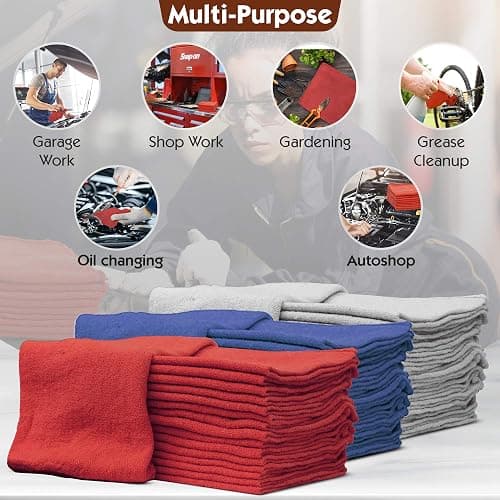 Nabob Wipers Auto Mechanic Shop Towels 100 Pack Bulk Rags 100% Cotton Commercial Grade Shop Rags Size 14"x14" (100 Pack, Red) thumbnail 4