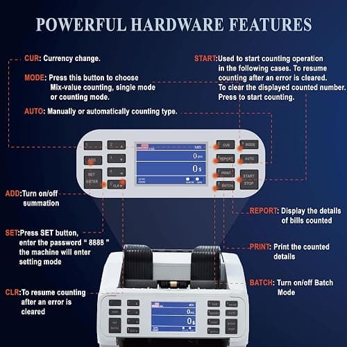 Oukeyer H-8700 Bank Grade Mixed Denomination Money Counter Machine, IMG/WL/UV/MG/IR/DD Counterfeit Detection, Bill Counter, Currecny Cash Counter, 3.5inch TFT Disaplay, Built-in Printer thumbnail 6