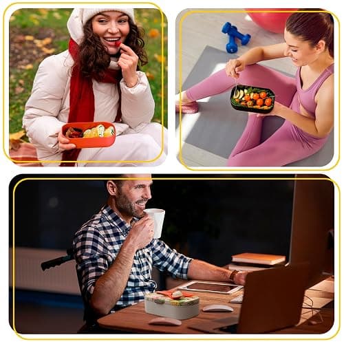 Insulated Stackable Bento Box for Adults with Reusable Chopsticks Japanese Lunch Box Microwavable & Leak Proof Lunch Containers for Men & Women Modern Cute Food Container with Compartments (Lavender) thumbnail 7