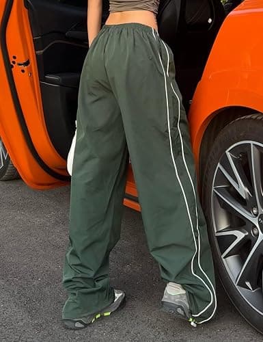 Shebote Womens Parachute Pants Wide Leg Baggy Pants Y2K Elastic Waist Jogger Sweatpants Track Pants Streetwear thumbnail 3