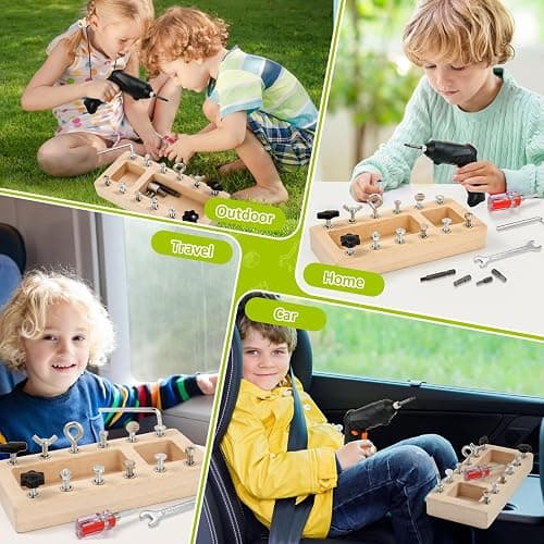Montessori Screwdriver Board Set with Electric Drill, Wooden Montessori Busy Board Toys Screw Driver Activities Tools for 3 4 5 Year Old Kids, Sensory Learning STEM Fine Motor Skills Toys for Boys thumbnail 8