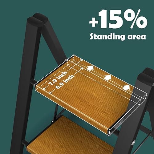 Taranta 2 Step Ladder,Aluminum Lightweight Folding 2 Step Stool with Anti-Slip Wide Pedal, 330lbs Capacity Step Ladder for Household,Kitchen,Office - BlackWoodgrain - Black&woodgrain - 2 Step thumbnail 3