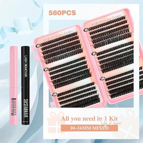 Sixstarhair Cluster Lashes Kit 580Pcs Individual Eyelashes Book Natural Eye Lashes Book with Glue and Remover 10-16mm Eyelash Clusters D Curl Volume DIY Eye Lashes Extension kit (60+80+100D) thumbnail 4
