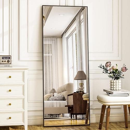 HARRITPURE 21"x56" Full Length Mirror with Stand, Rectangle Floor Standing Mirror, Black Aluminum Thin Frame Free Standing or Wall-Mounted Full Body Mirror for Living Room Bedroom thumbnail 7