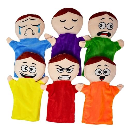 4E's Novelty Feeling Hand Puppets for Kids with 6 Emotions, with Moveable Arms, Soft Plush Hand Puppets for Toddlers, Early Education Toys, Social Emotional Learning Activities - Pack of 6 thumbnail 8