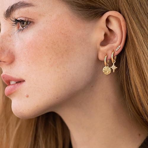 Dochais 14K Gold Plated S925 Sterling Silver Post Earrings Lightweight Drop Dangle Hoop Hypoallergenic Sleeping Earrings for Women Girls thumbnail 3