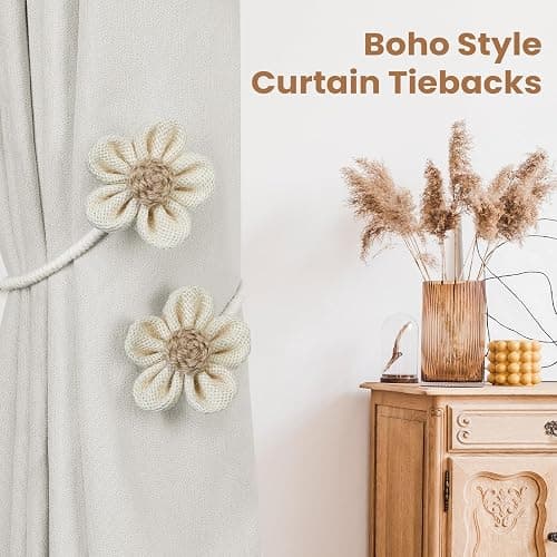 KLOGTSIND Flower Curtain Tiebacks, 2 Pack Curtain Ties Elegant DIY Curtain Holdbacks, Decorative Window Drape Twist Tie Backs for Boho Bedroom Decor, Nursery Decor, Farmhouse Décor thumbnail 7