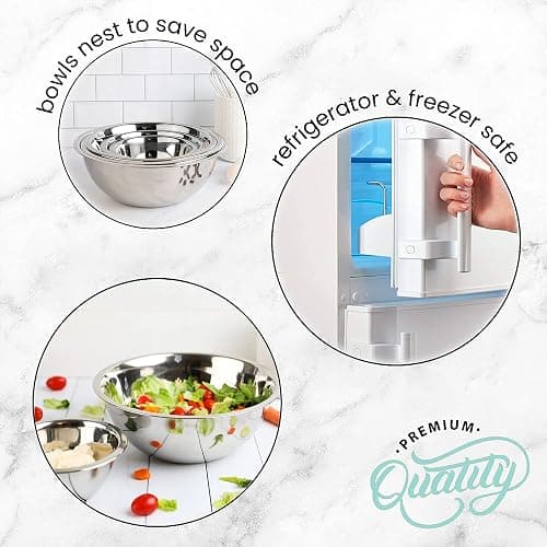 WHYSKO Meal Prep Stainless Steel Mixing Bowl (5-Piece Set) Home, Refrigerator, and Kitchen Food Storage Organizers | Ecofriendly, Heavy Duty, No Lids thumbnail 7