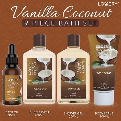 Gifts For Women Gift Basket for Women– 9 Piece Christmas Gifts Set of Vanilla Coconut Home Spa Set, Luxurious Holiday Bath and Body Sets Includes Fragrant Lotions, Extra Large Bath Bombs, Coconut Oil thumbnail 2