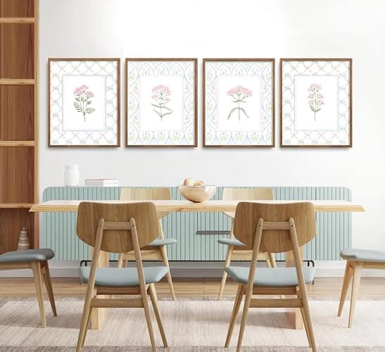 Pink Blue Floral Nursery Wall Art Watercolor Wildflower Pictures Wall Decor Sage Green Botanical Posters Vintage Grandmillenial Flower Painting Print Artwork for Baby Girls Room Bedroom, Unframed thumbnail 2