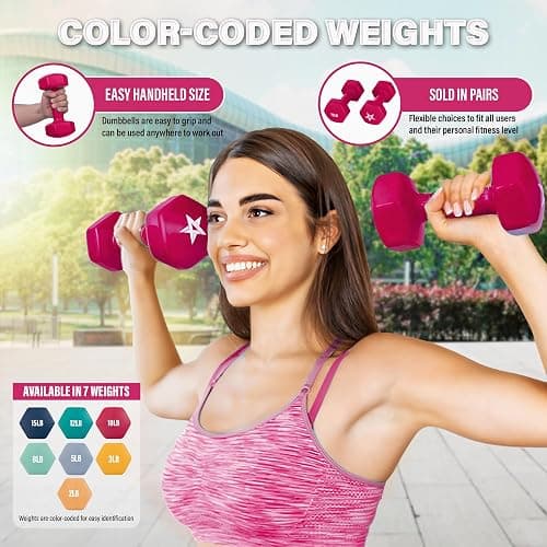 Yes4All Vinyl Coated Dumbbell, Set of 2 Cast Iron Dumbbells, Hexagon Head Prevents Rolling, Color Coded 2-15 Lb, Hand Weight Sets for Cardio, Aerobics & Step Workouts thumbnail 5