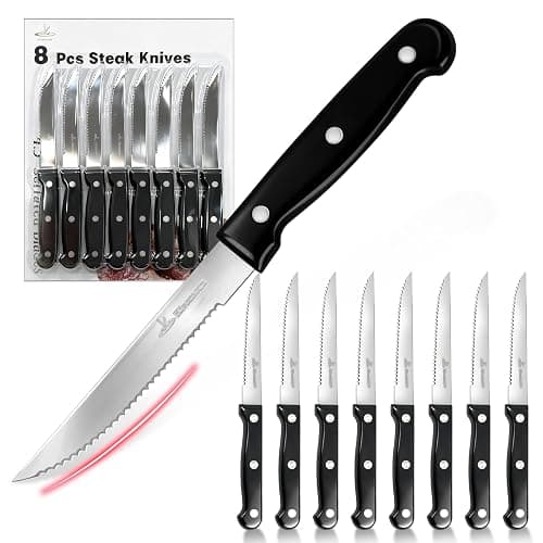 Upgraded Steak Knives Set of 8, Uncoated Stainless Steel Serrated Steak Knife Set, 4.5 Inch Steak Knife with Ergonomic Handle and Sharp Blades, Dishwasher Safe Dinner Knives for Kitchen, Restaurant - Image 1